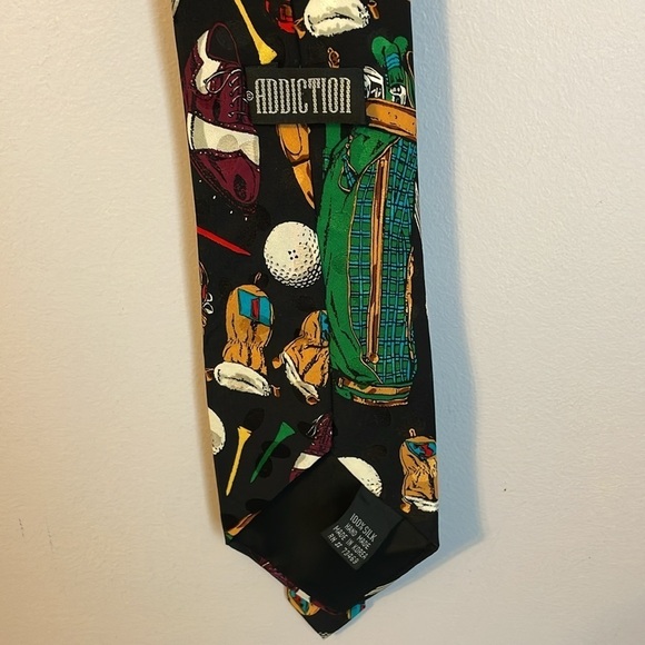 Addiction Vintage Silk Golf Necktie Tie Golf Ball Bag Tee Club Made in Korea - Picture 11 of 16